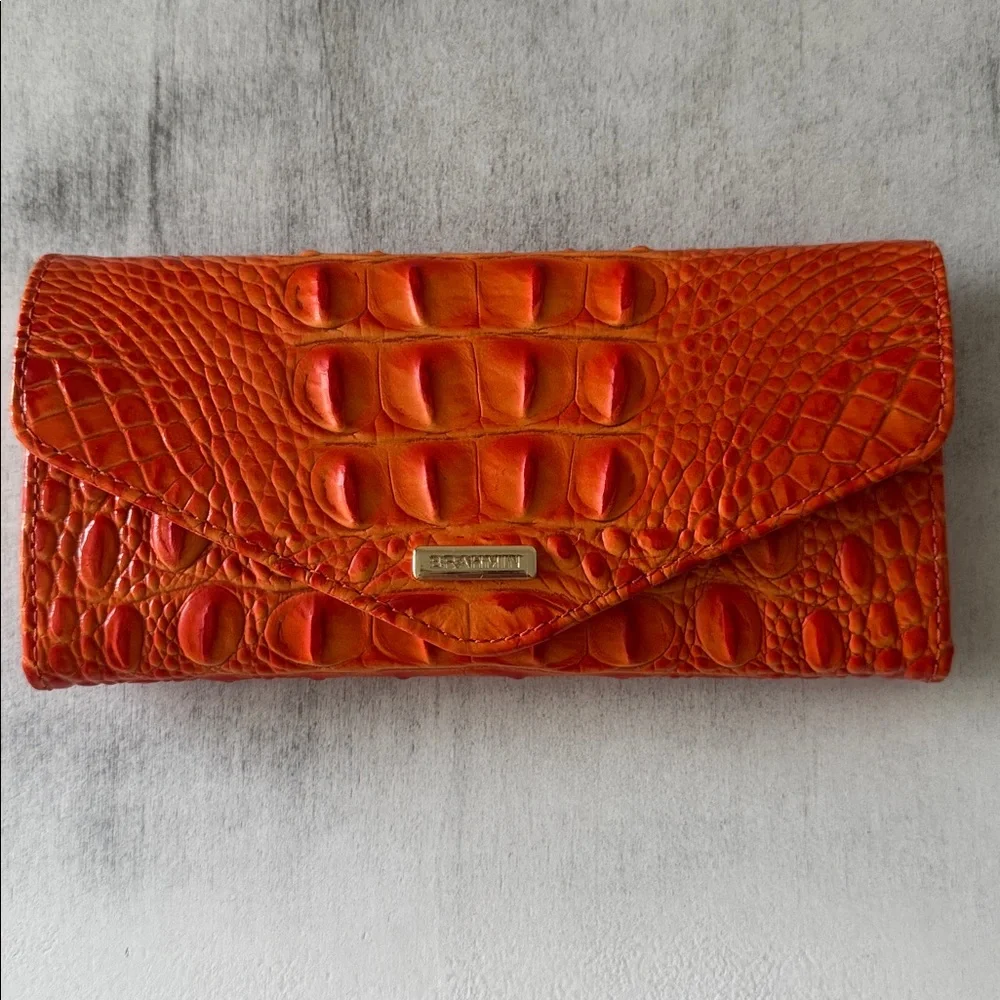 Brahmin Veronica Mandarin Orange Melbourne Gen Lth Envelope Wallet Croc Embosse